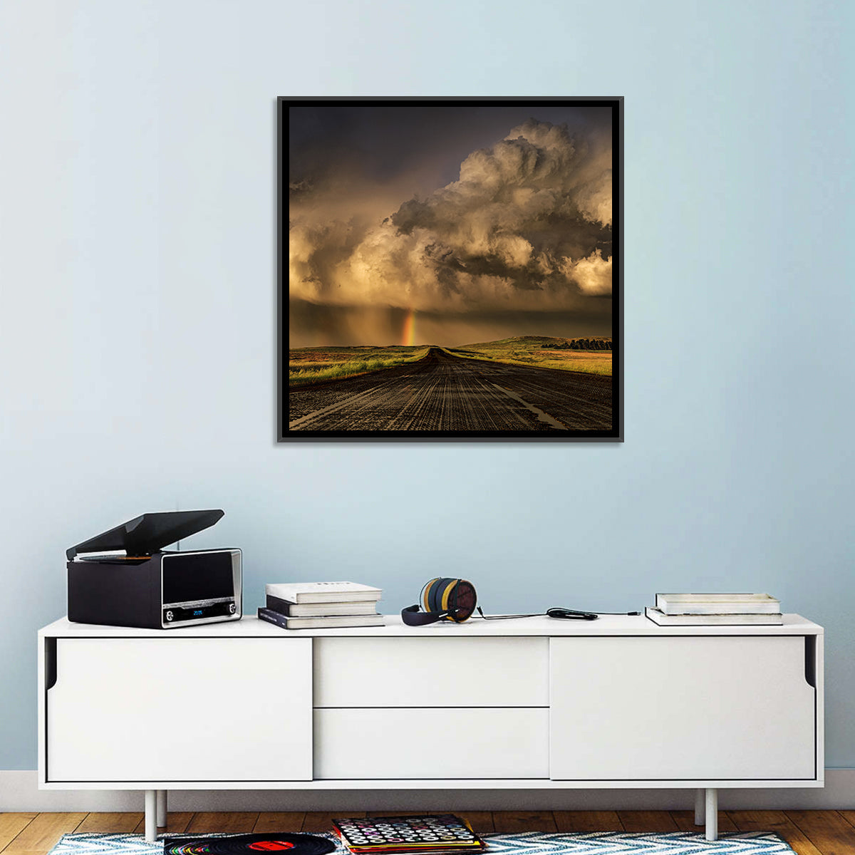 Rain-soaked Road to Rainbow Wall Art