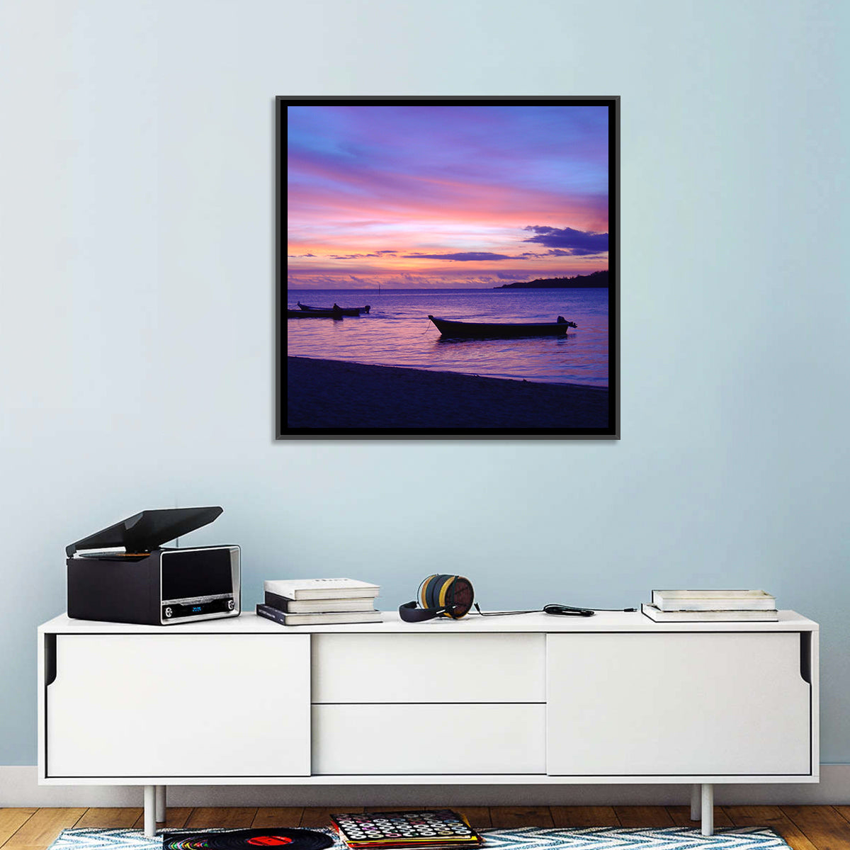Malolo Island Sunset with Moored Boats Wall Art