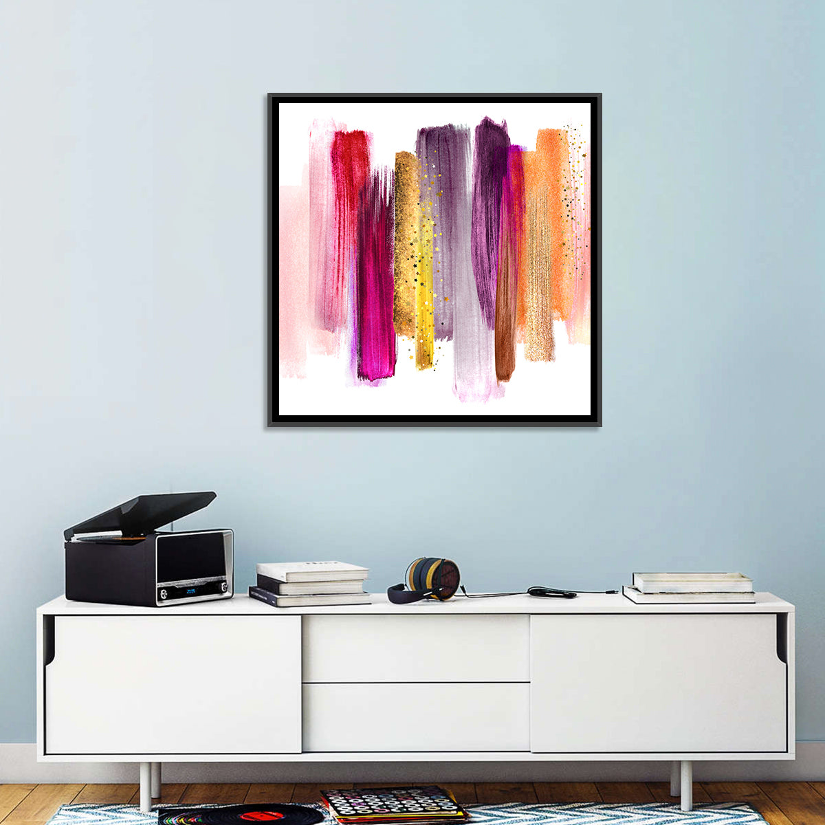 Fuchsia and Gold Brush Strokes Wall Art
