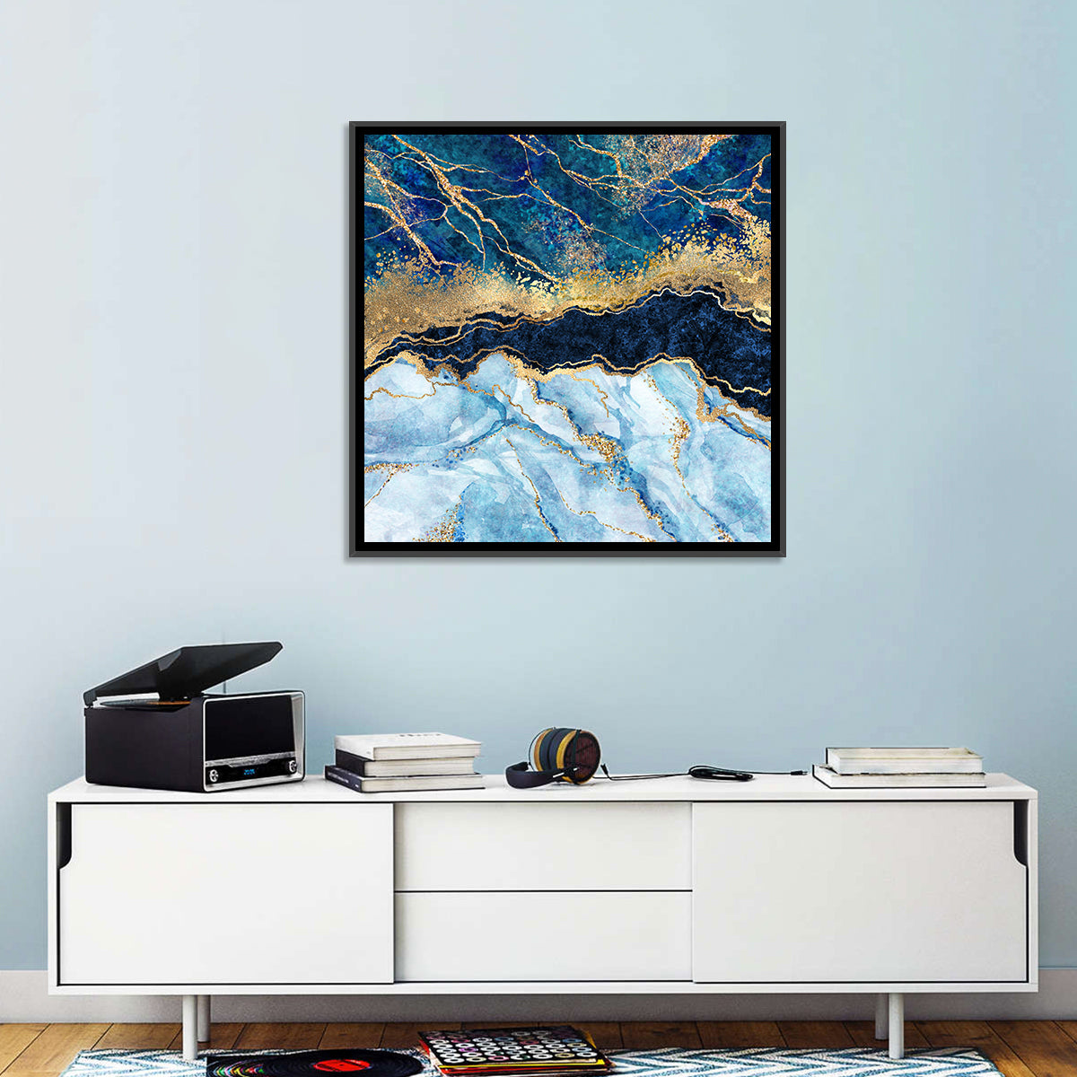 Navy Blue Marble with Gold Veins Wall Art