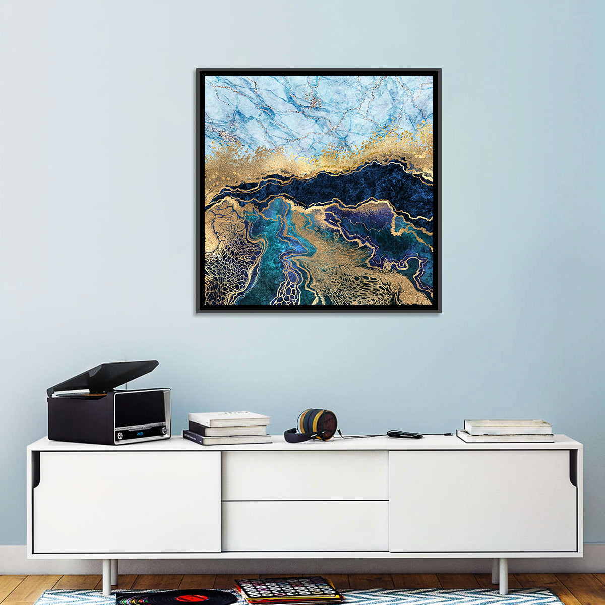 Blue Marble with Gold Veins Wall Art