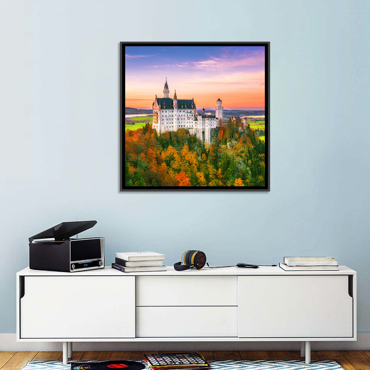 Neuschwanstein Castle at Autumn Sunset Wall Art