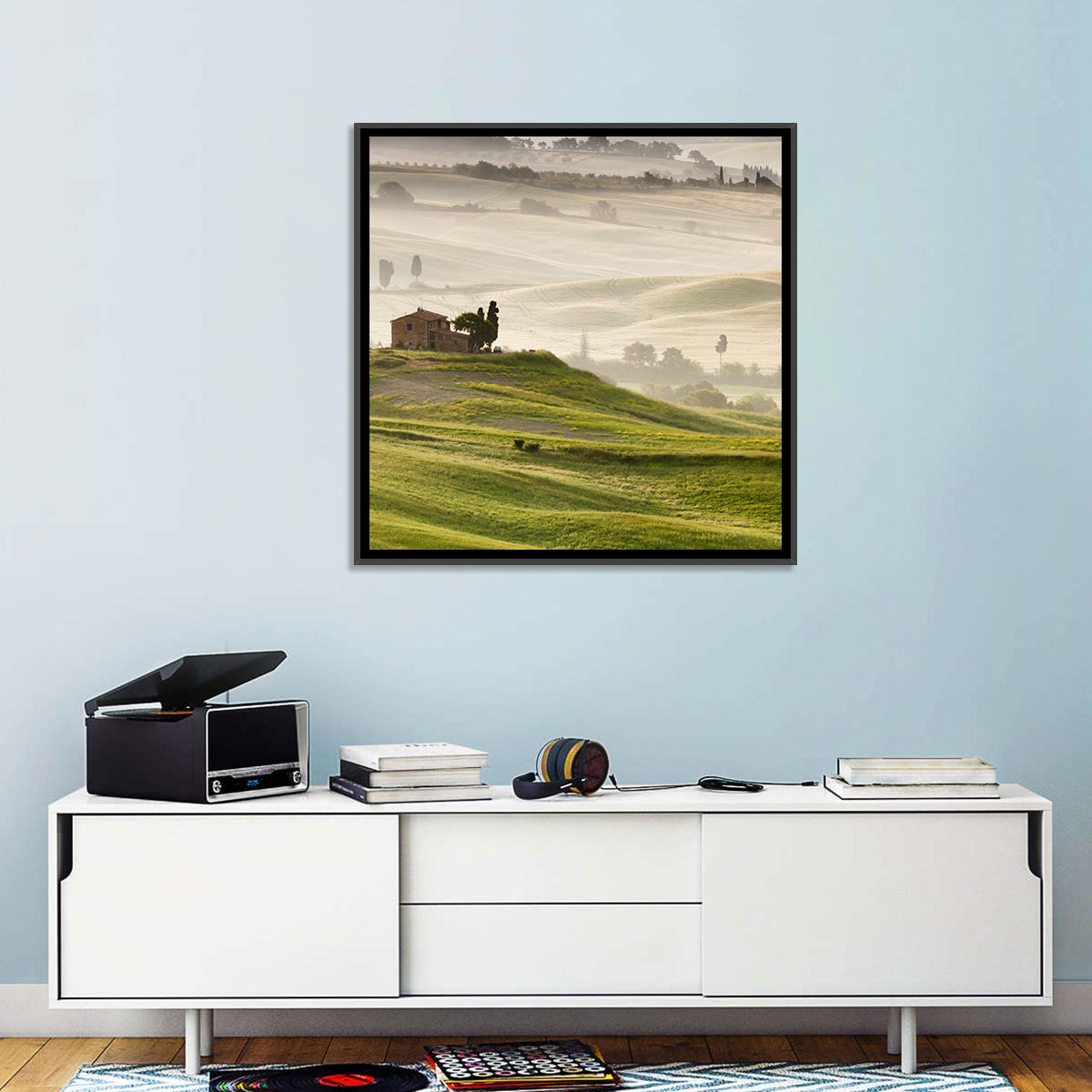 Foggy Tuscany Wall Art in a room, square