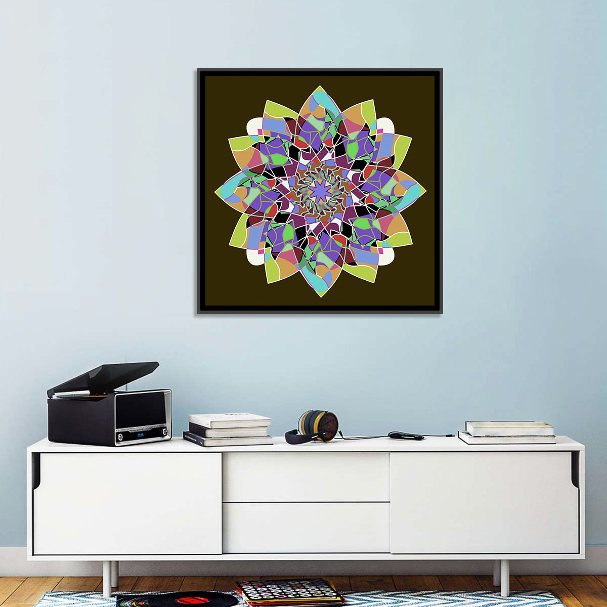 Dahlia Mandala Wall Art in a room, square