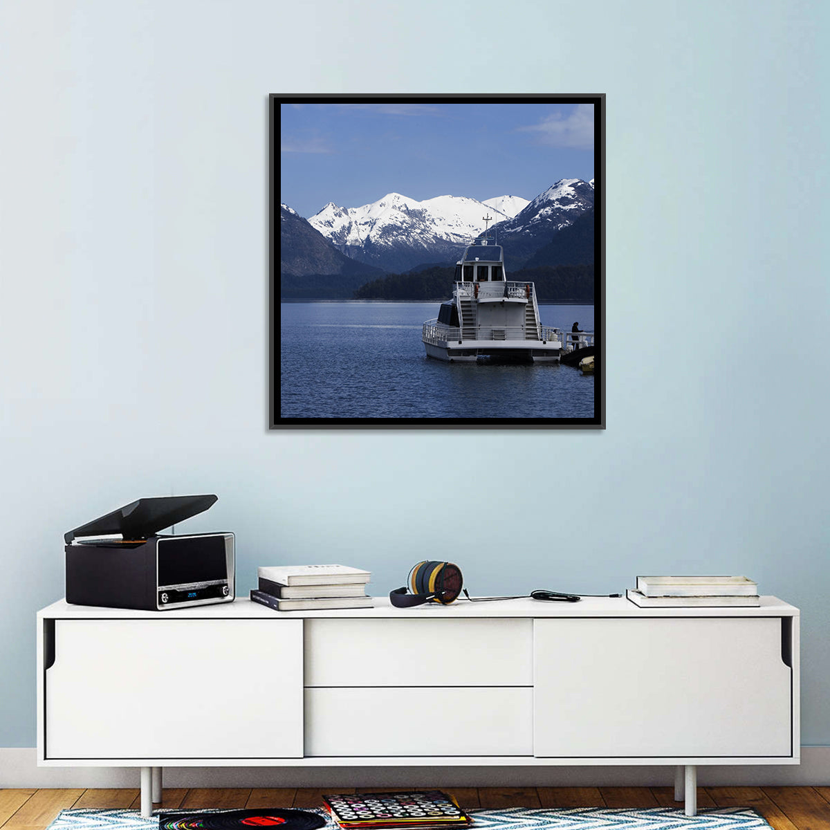 Lake Nahuel Huapi Catamaran and Snow-capped Mountains Wall Art