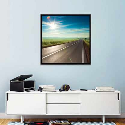 Sunlit Road Through Green Field Wall Art