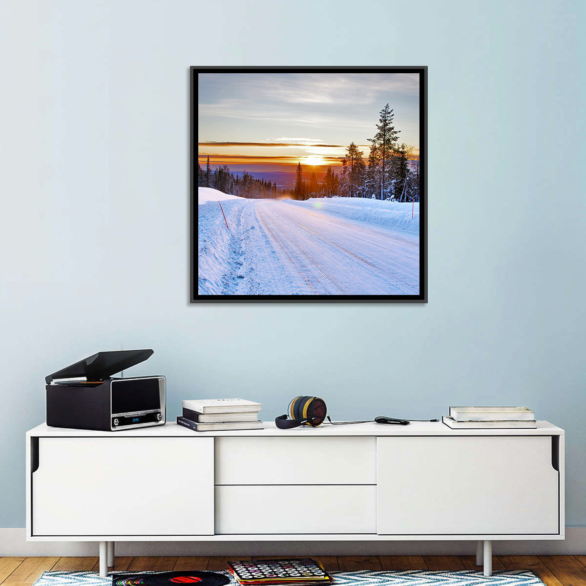 Snowy Road at Sunset Wall Art