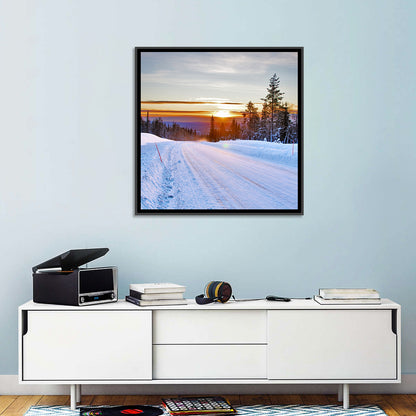 Snowy Road at Sunset Wall Art
