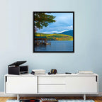 Lake George Boathouse in Autumn Wall Art