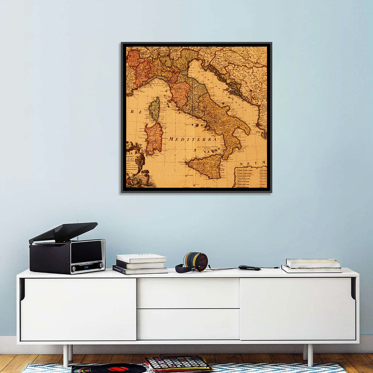 Antique Map of Italy with Ornate Cartouche Wall Art