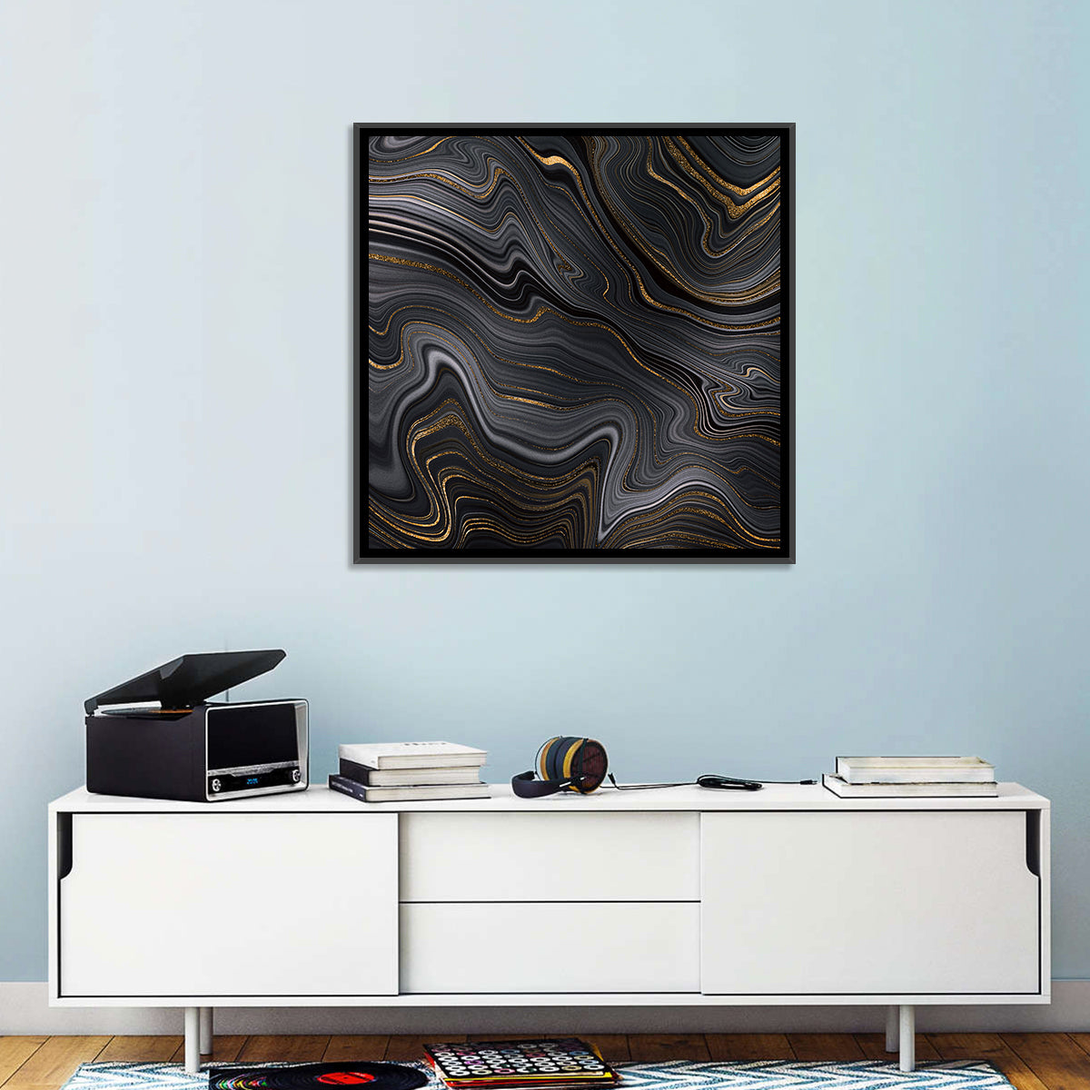 Black Marble with Gold Veins Wall Art