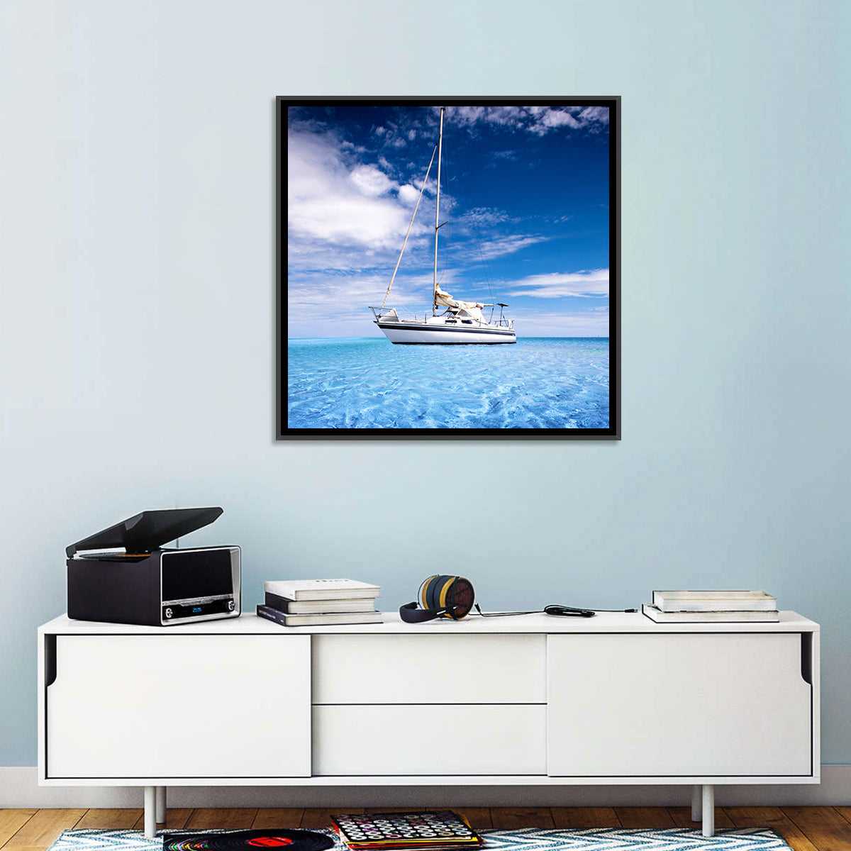 Furled Sails Over Turquoise Water Wall Art