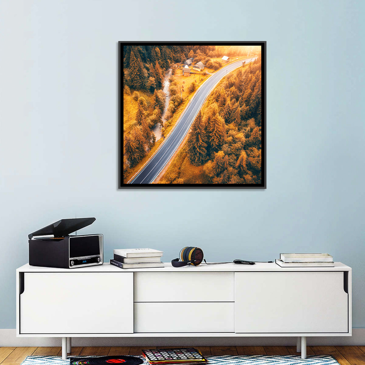 Carpathian Autumn Road Wall Art in a room, square