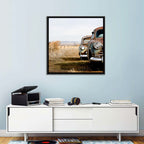 Abandoned Rusty Vintage Cars Behind Barbed Wire Wall Art