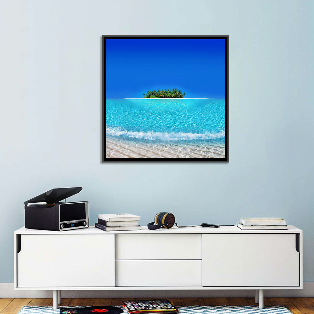Turquoise Atoll Sandbar with Palm Trees Wall Art