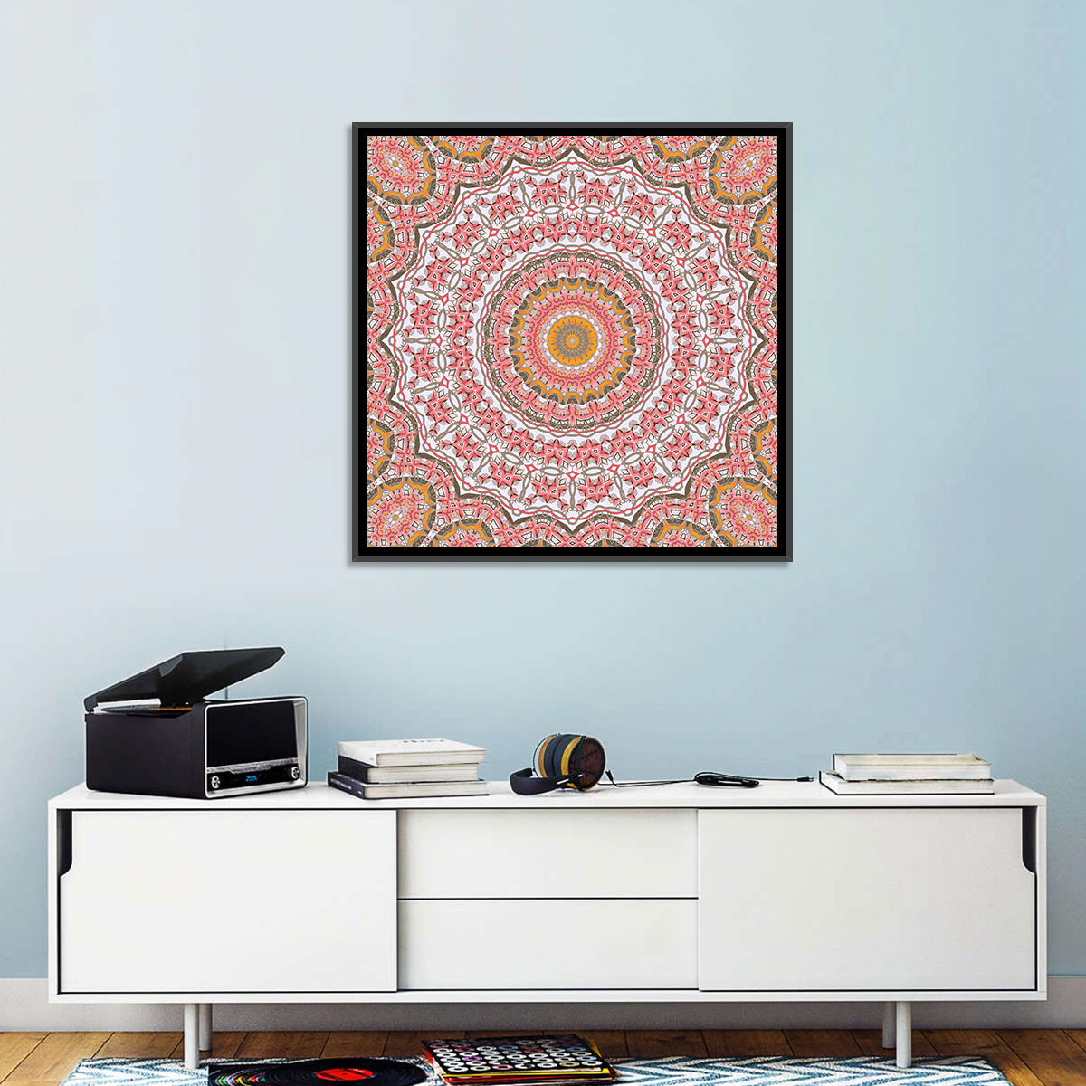 Pink Mosaic Mandala Wall Art in a room, square
