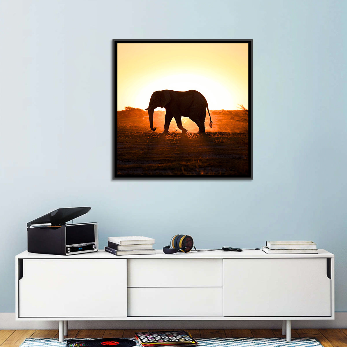 Golden Hour Elephant Silhouette Wall Art