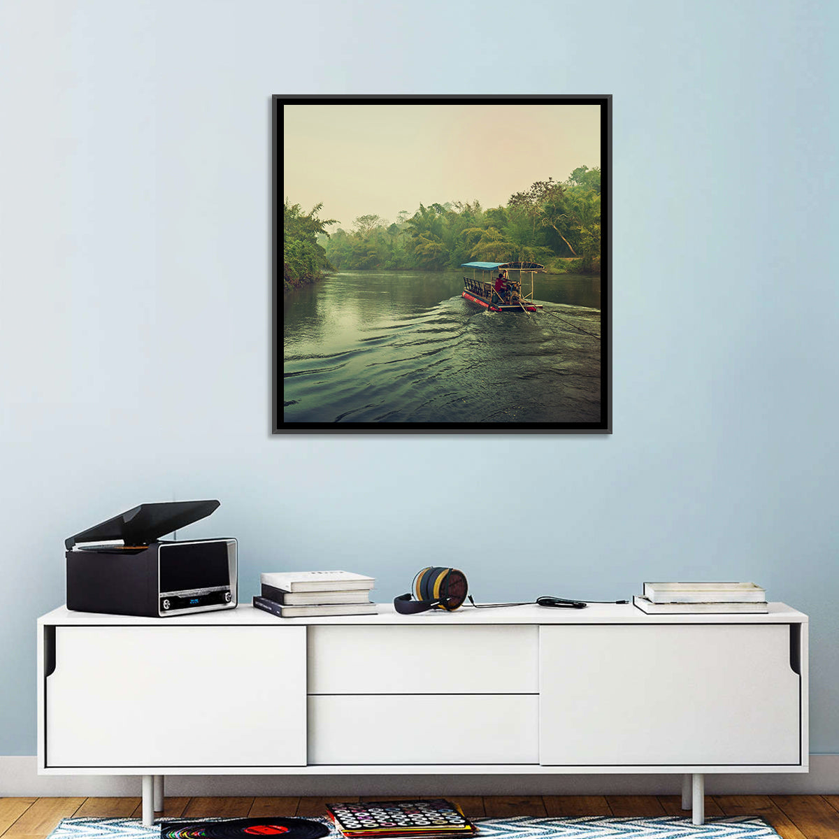 Misty Long-tail Boat on River Kwai Wall Art