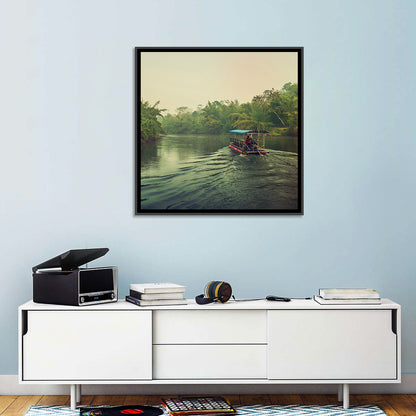 Misty Long-tail Boat on River Kwai Wall Art