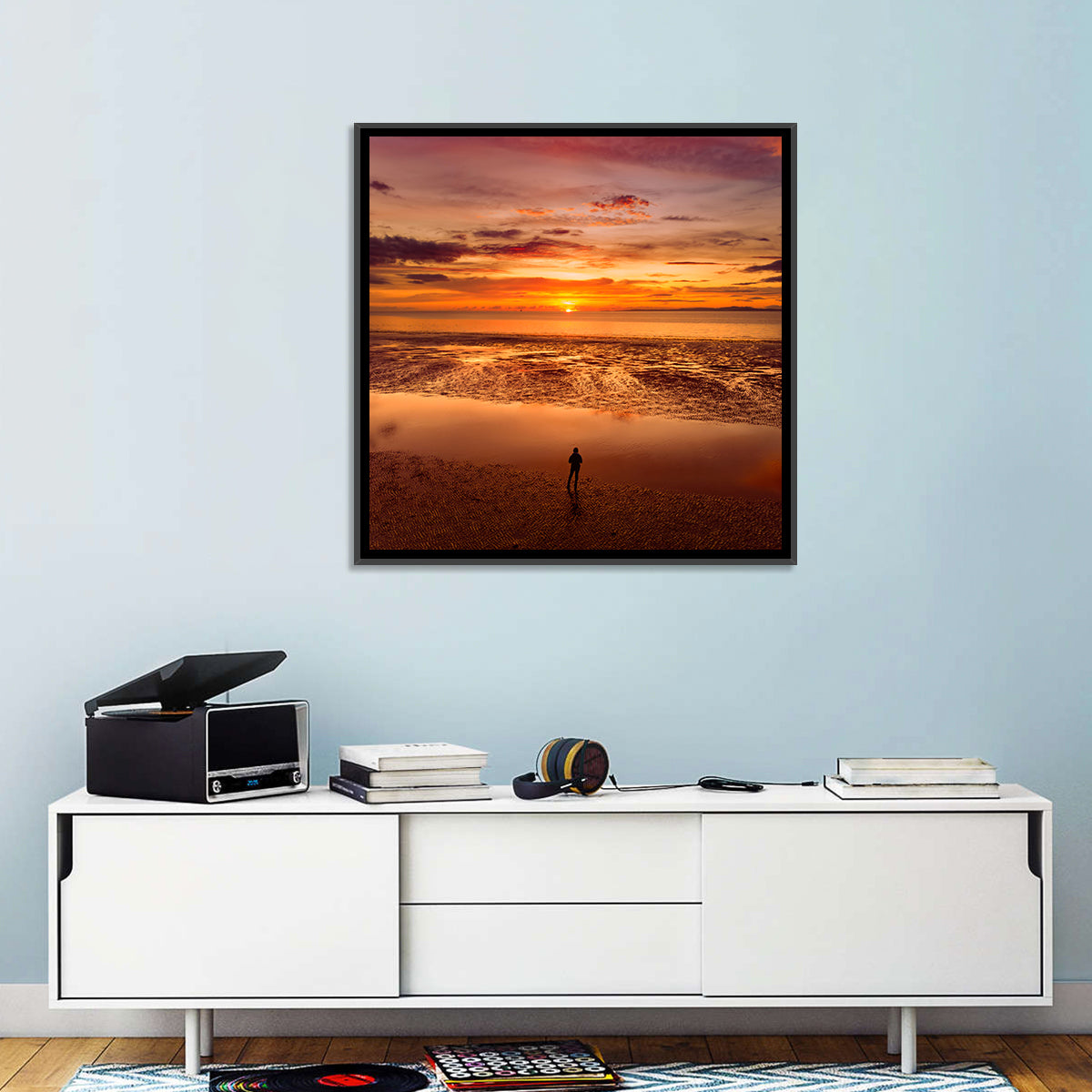 Solitary Figure on Sunset Shore Wall Art