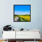 Rapeseed Field Road Under Blue Sky Wall Art