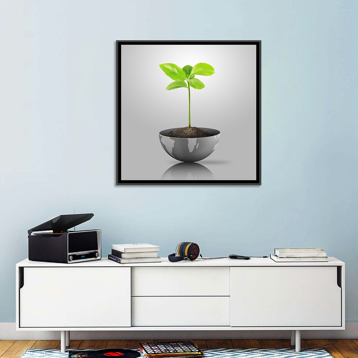 Young Plant on Globe Wall Art in a room, square
