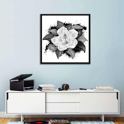 Ink Splatter Hibiscus Illustration Wall Art