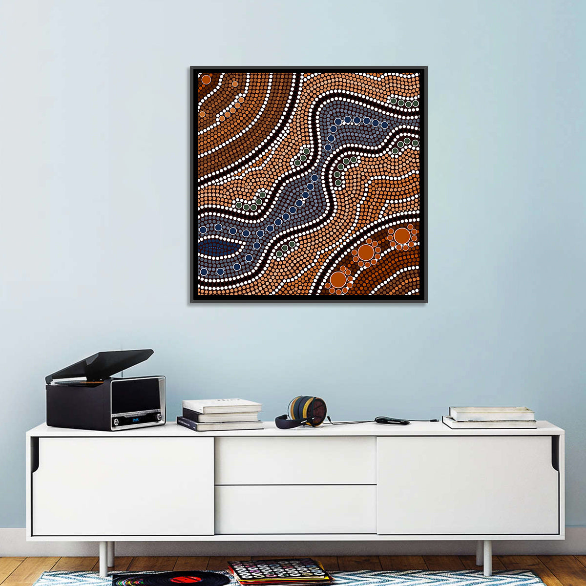 Rhythmic Dot River Wall Art in a room, square