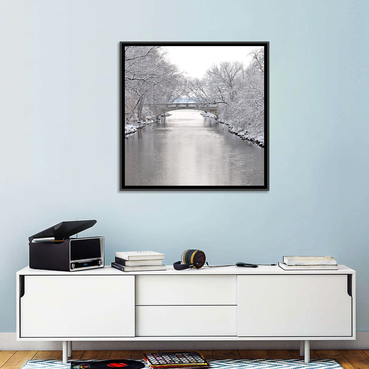Yahara River Winter Stone Bridge Wall Art