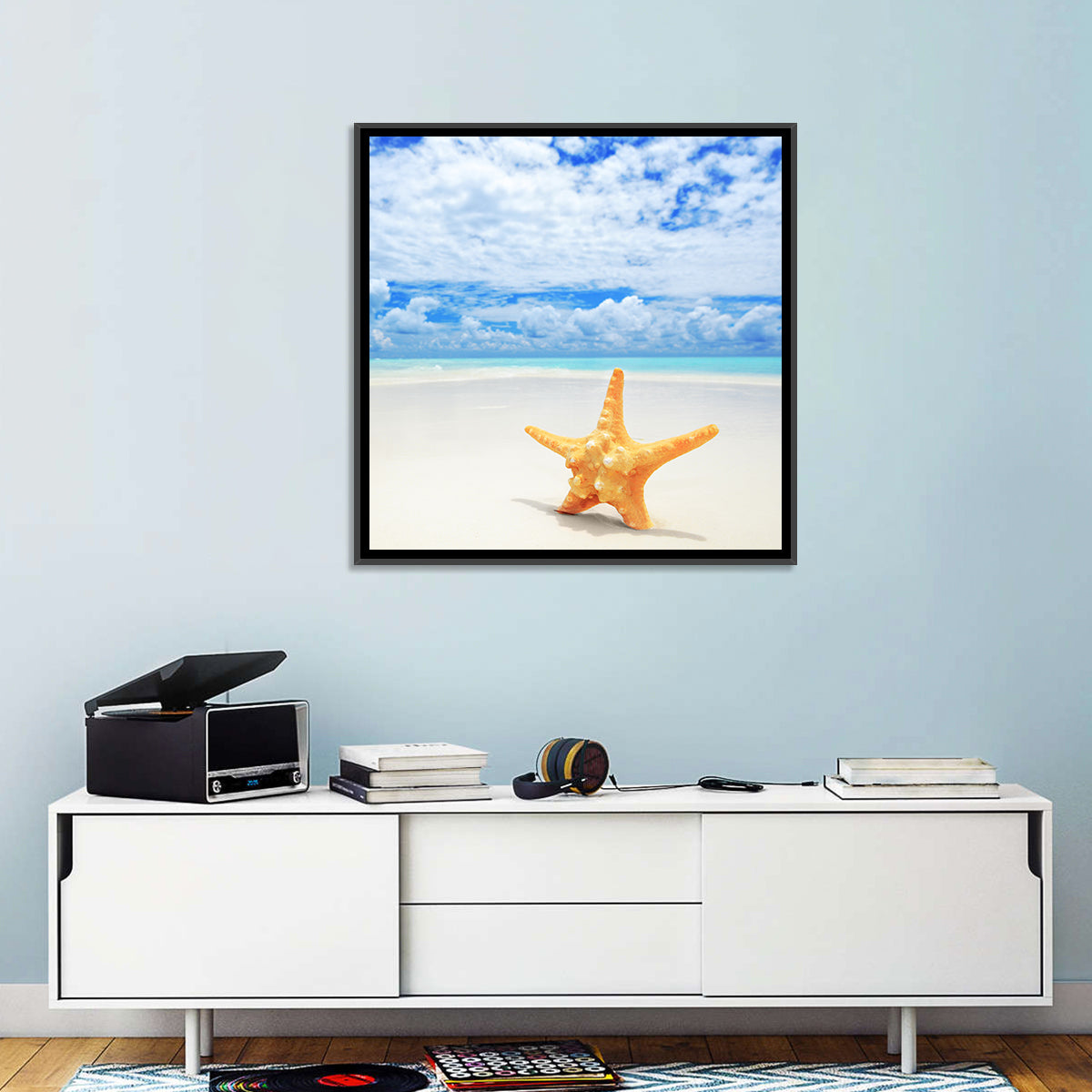 Minimalist Yellow Starfish on Turquoise Shore Wall Art