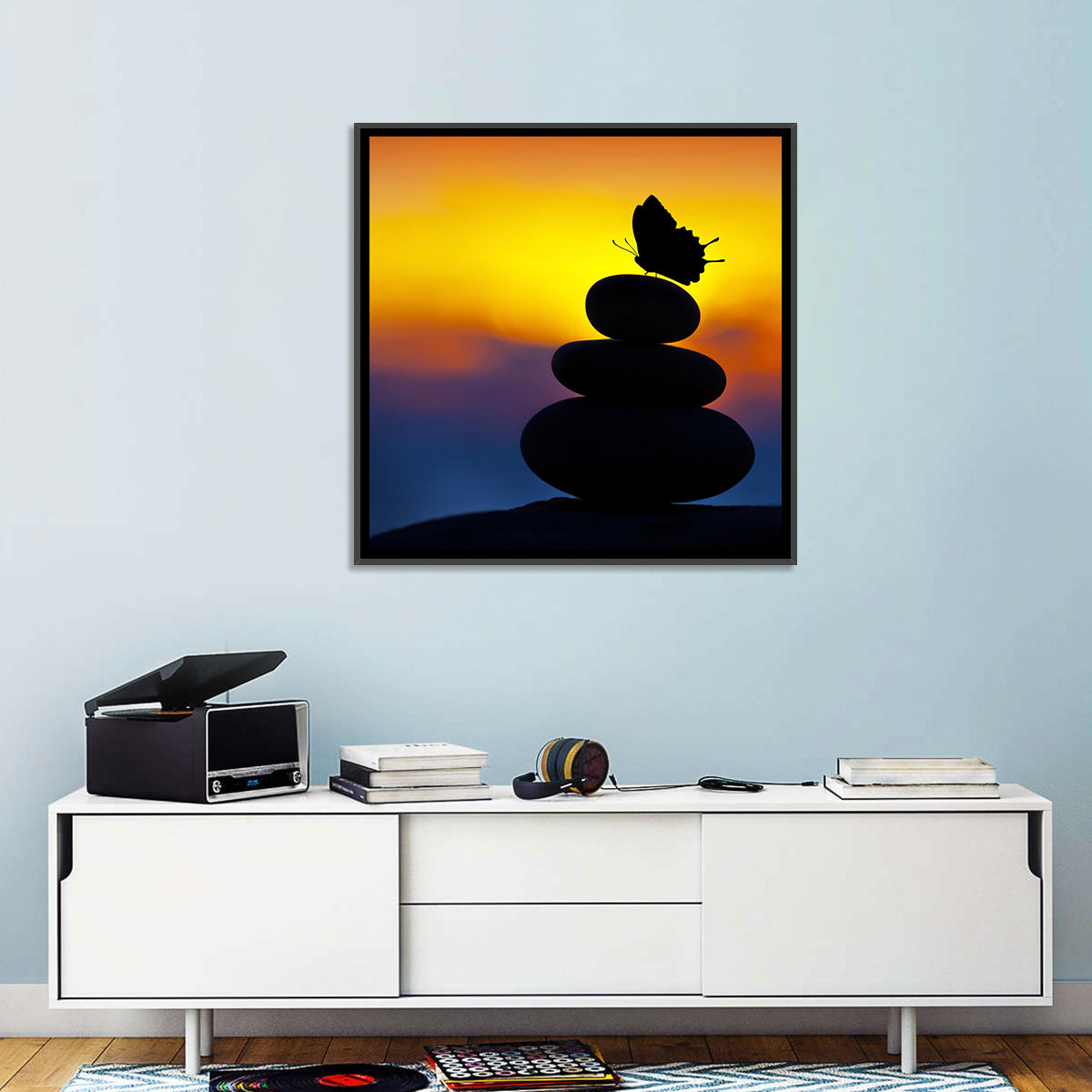 Stacked Spa Stones with Butterfly Wall Art