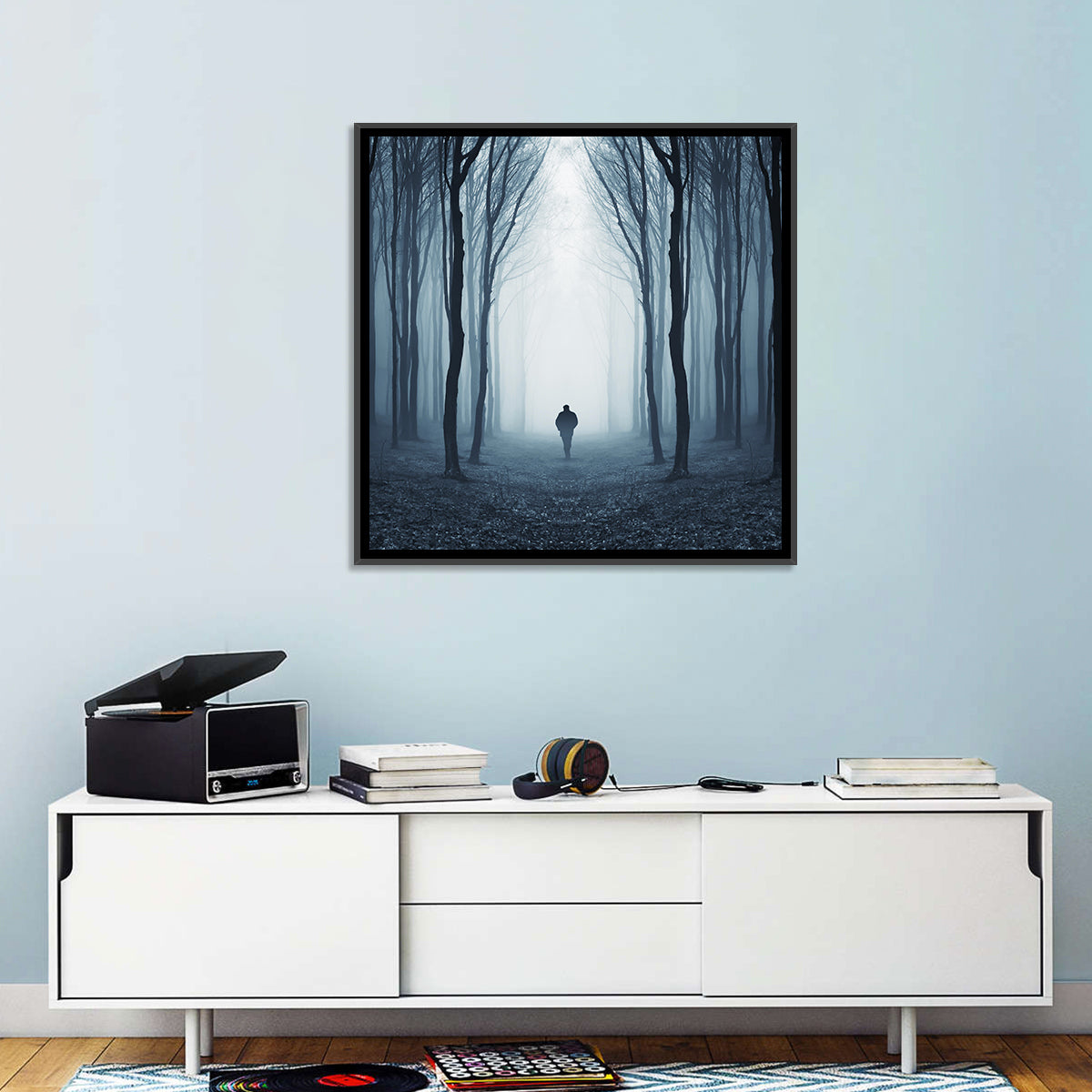 Lone Figure in Misty Forest Wall Art