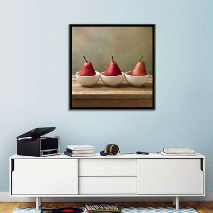 Three Red Pears in Bowls Wall Art