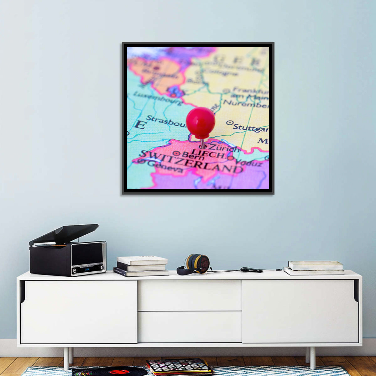 Zurich Map with Red Pin Wall Art