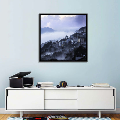 Misty Hillside Town Wall Art
