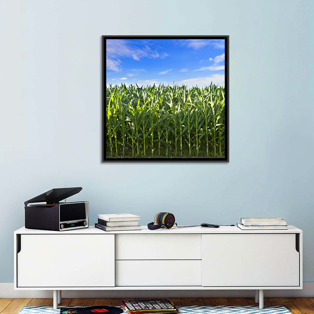 Green Corn Field Wall Art in a room, square