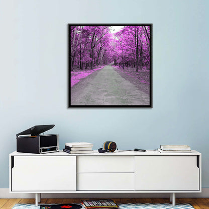 Magenta Autumn Forest Road Wall Art