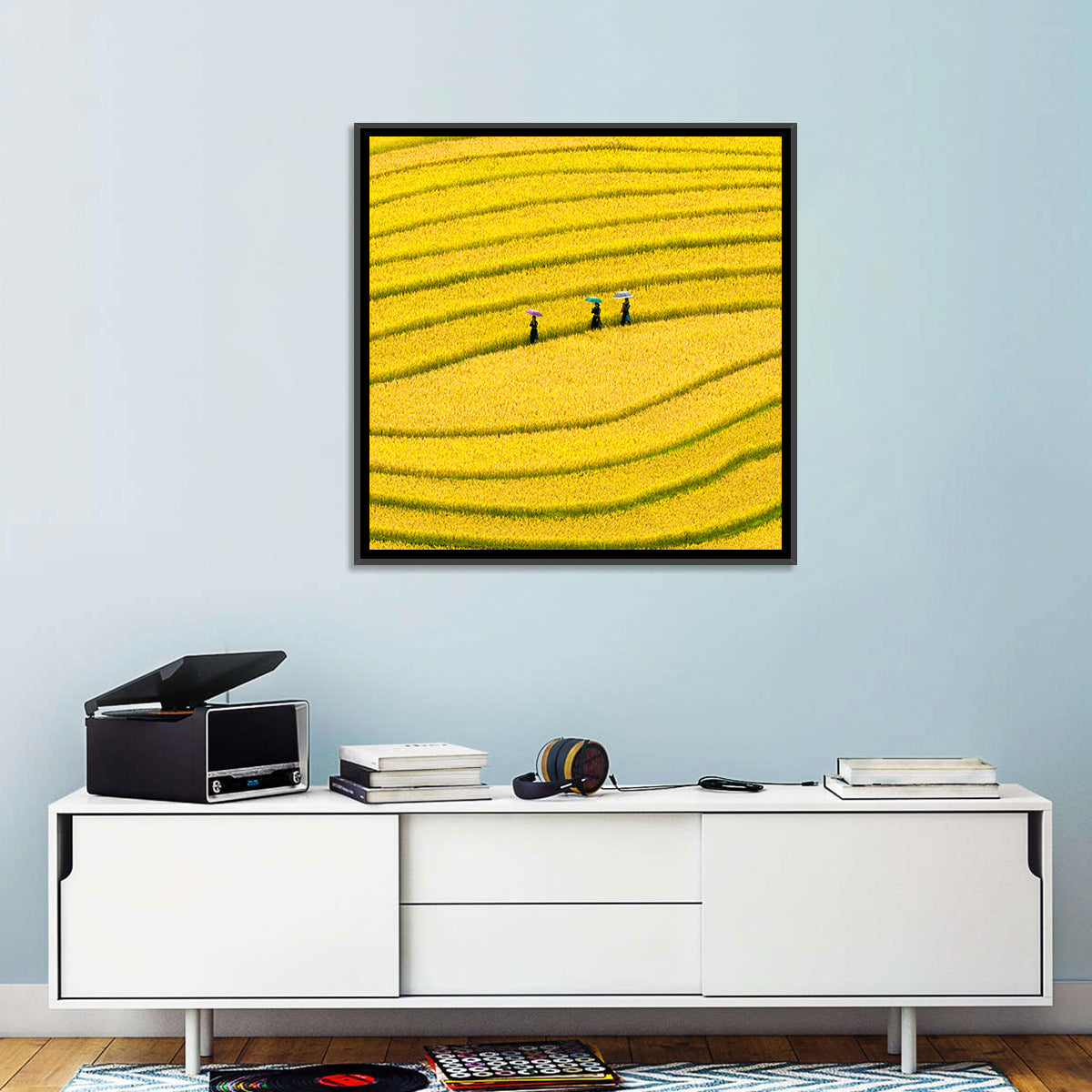 Golden Rice Terraces with Umbrellas Wall Art