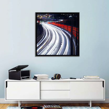 Night Highway Light Trails Wall Art