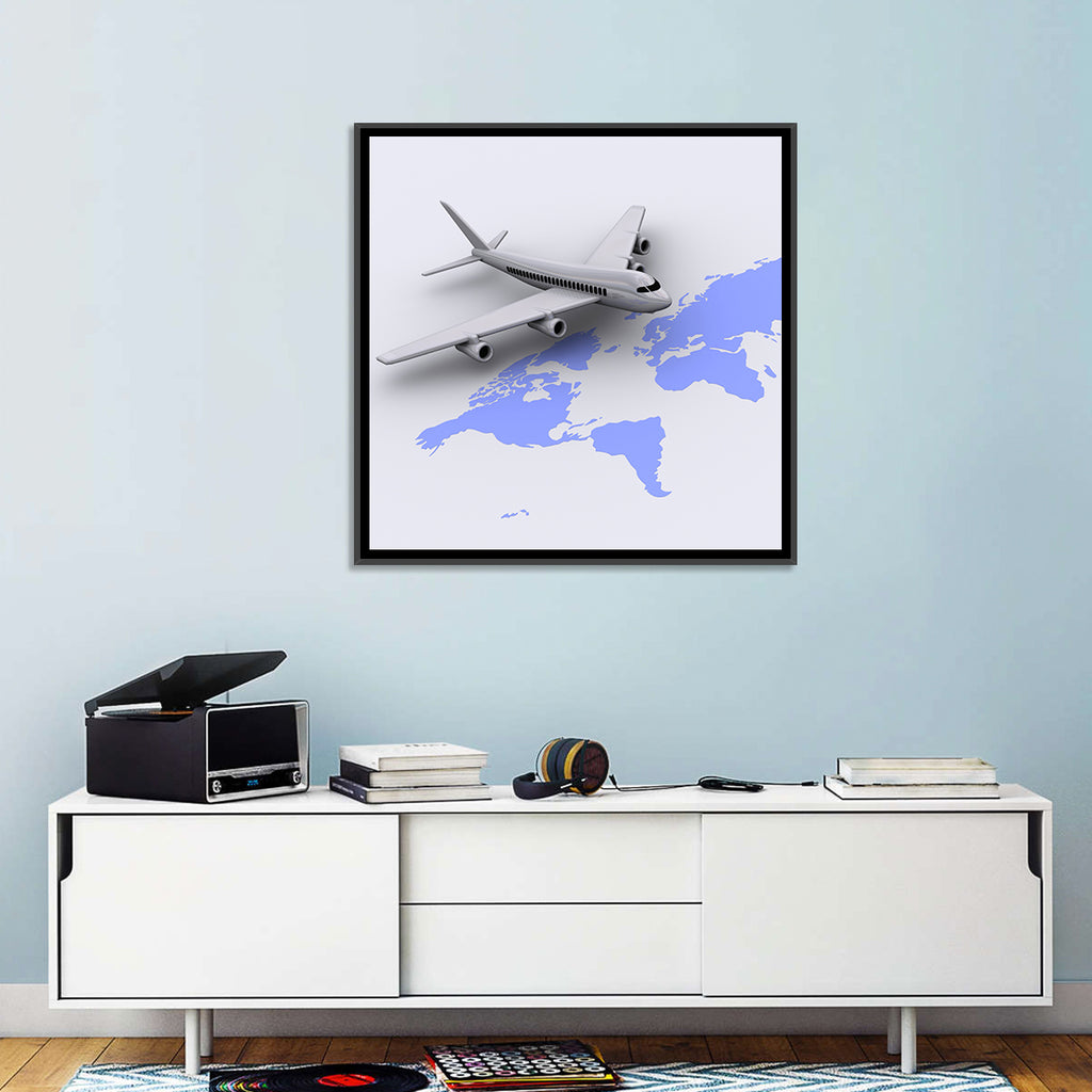 Airplane Over World Map Wall Art