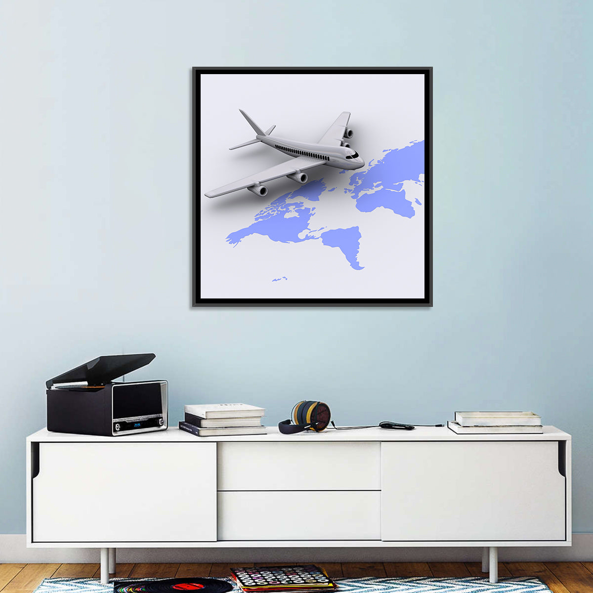 Airplane Over World Map Wall Art