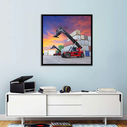 Red Reach Stackers at Sunset Wall Art