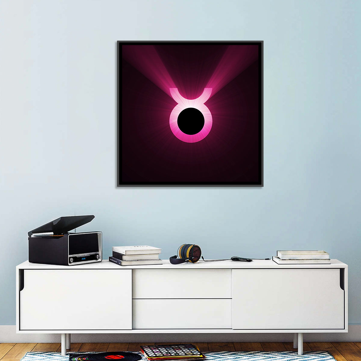 Glowing Pink Taurus Symbol Wall Art