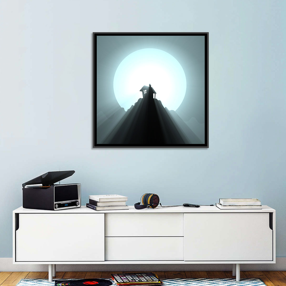 Moonlit Mountain Hut Wall Art