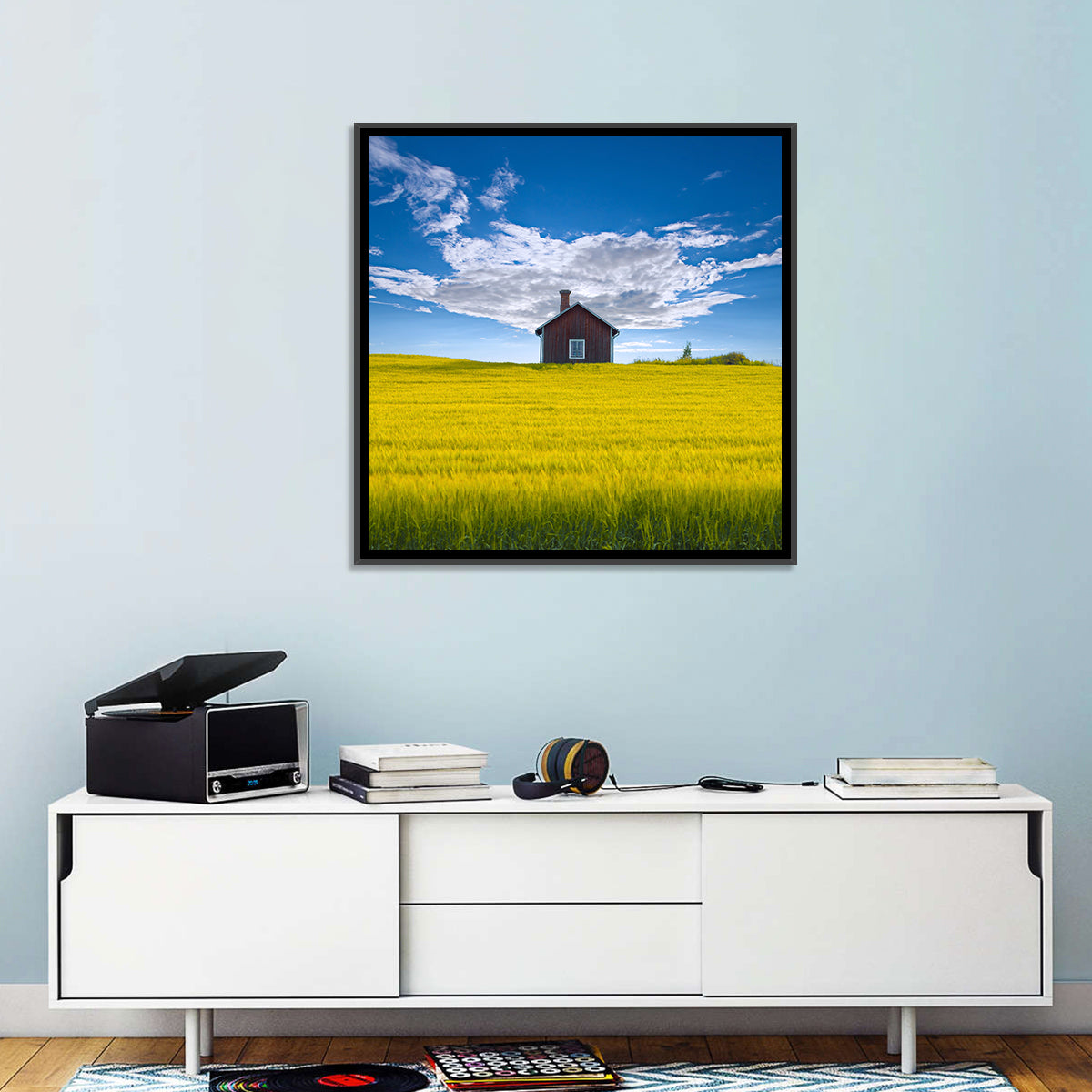 Red Barn in Golden Wheat Field Wall Art