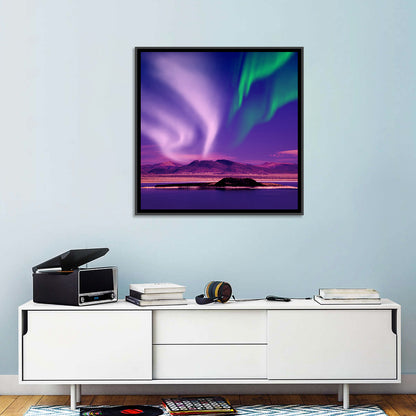Violet Aurora Over Island Lake Wall Art