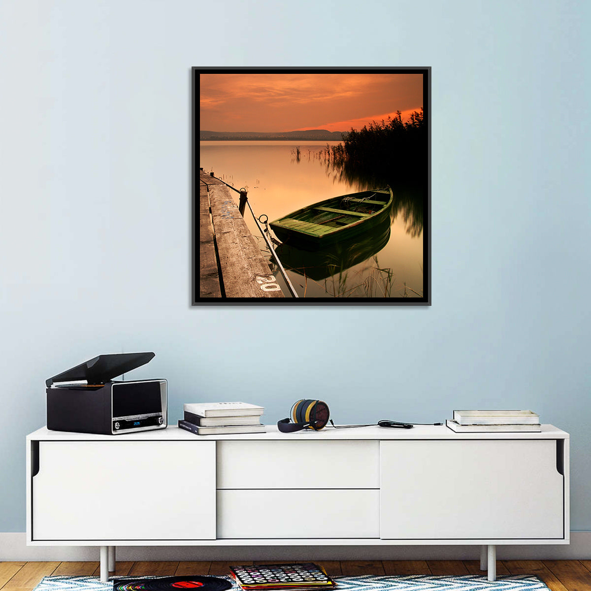 Pier and Rowboat on Lake Balaton Wall Art