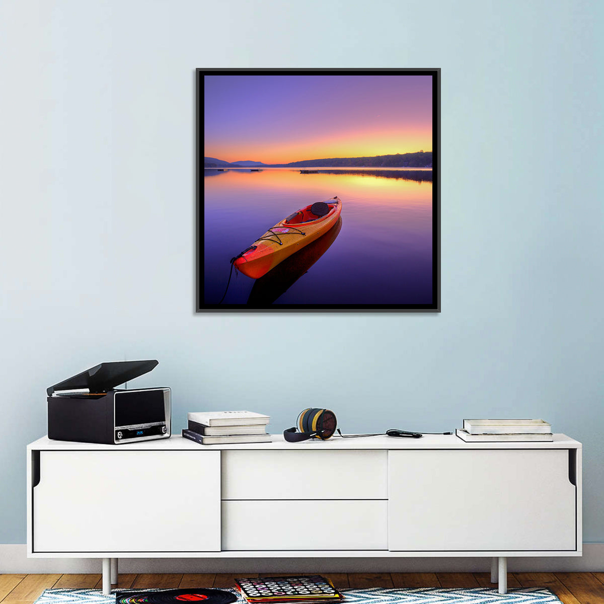 Bright Orange Kayak at Sunset Wall Art