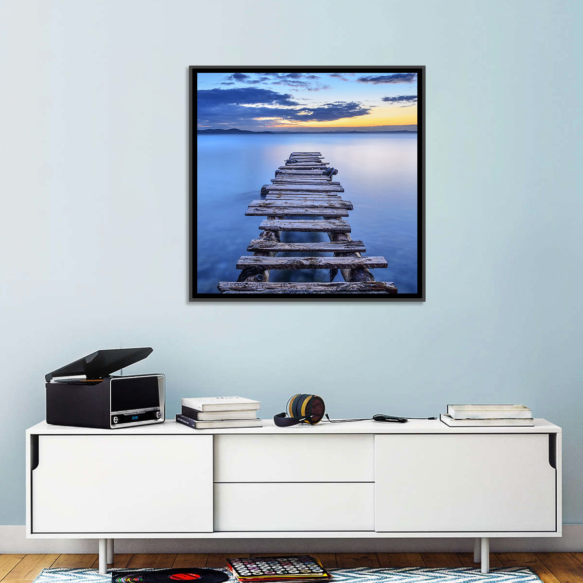 Weathered Lake Pier at Dusk Wall Art