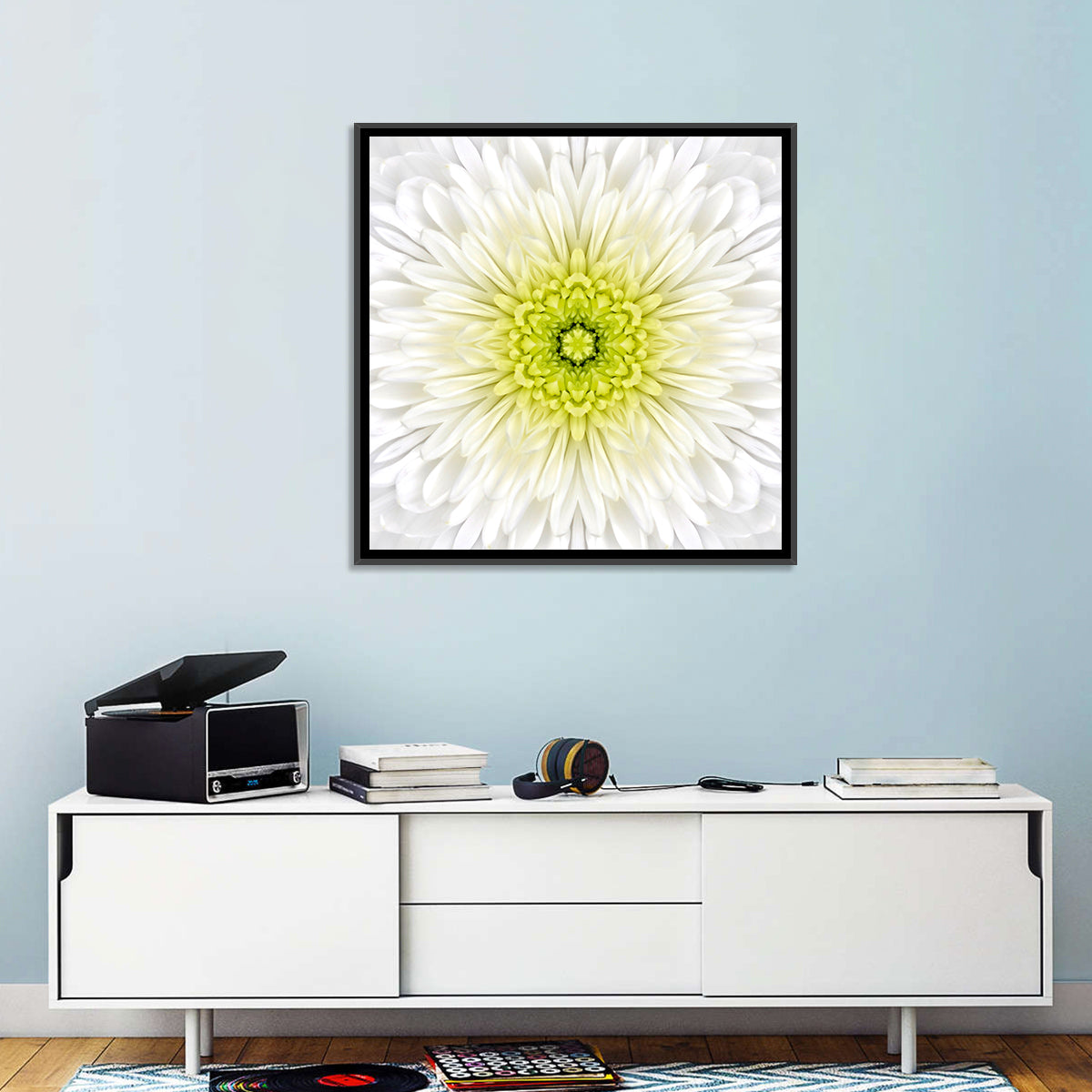 White Chrysanthemum Mandala Close Up Wall Art